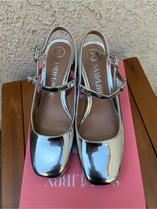 Sam Edelman Shoes - Sam Edelman Metallic Silver Mary Jane Slingback Pumps